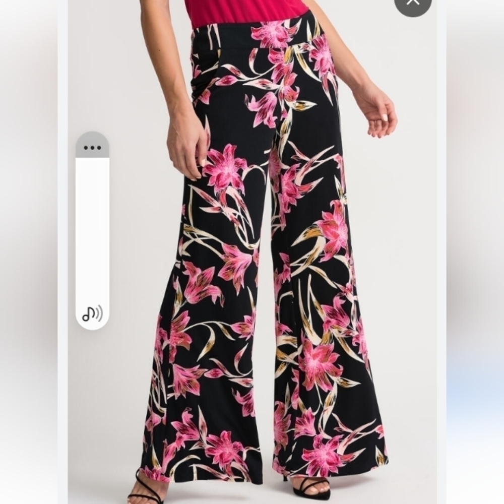 Joseph Ribkoff Valentina Black floral Flare palazzo pants wide leg size …20